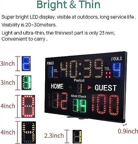 Marcador digital LED, marcador electrónico portátil de 15 dígitos con control remoto para baloncesto y fútbol, alimentación dual miniatura 4