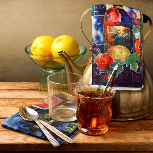 Image of Bencailor 6 Pcs Picasso Wine Kitchen Towels Decorative Sets Dish Towels Absorbent Fast Drying Hand Tea Vintage Hanging Reusable Cleaning Dishcloths for Cooking Farmhouse Bathroom Accessory