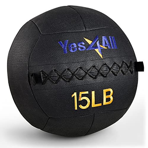 Yes4All Wall Ball, Soft Leather Weighted Iron Sand Ball for Dynamic Multifunctional Exercise, 15 LB...