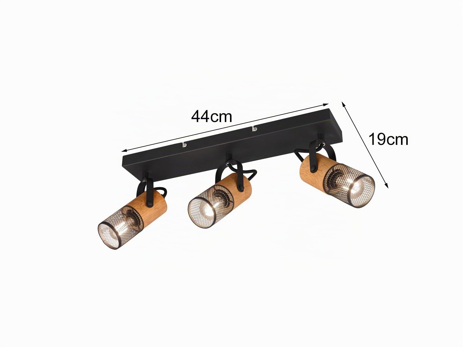 Trio Leuchten Tosh 804300332 - Foco (metal, madera, 3 bombillas E14), color negro mate