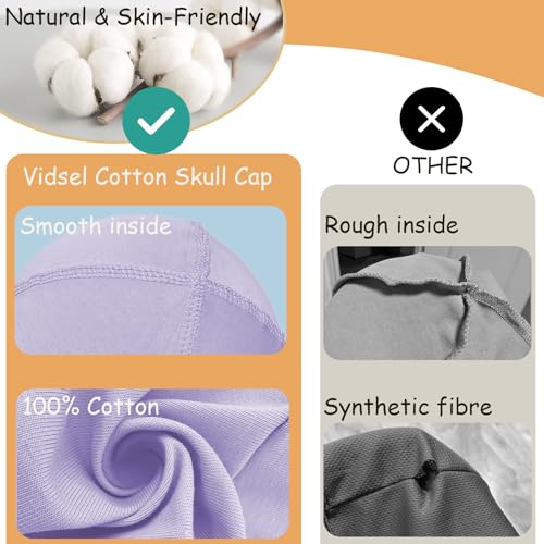 Image of vidsel 100% Cotton Skull Caps Beanie Night Cap Sleep Hats for Men Women | Breathable,Soft,Lightweight Skully Cap,Running Beanie Cycling Helmet Liner,Wicking Head Cover,CPAP Chemo Bald Cap