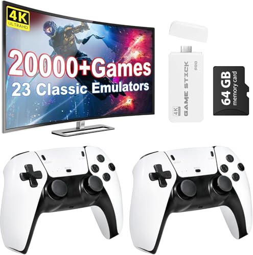 PZNETUE 2025 Retro Konsole Spielkonsole Game Stick, Retrolink 20,000+ Spiele mit 2 Wireless Controller, Retro Konsole Plug & Play Game Stick TV HDMI, Geschenk für Erwachsene & Familien (64G)