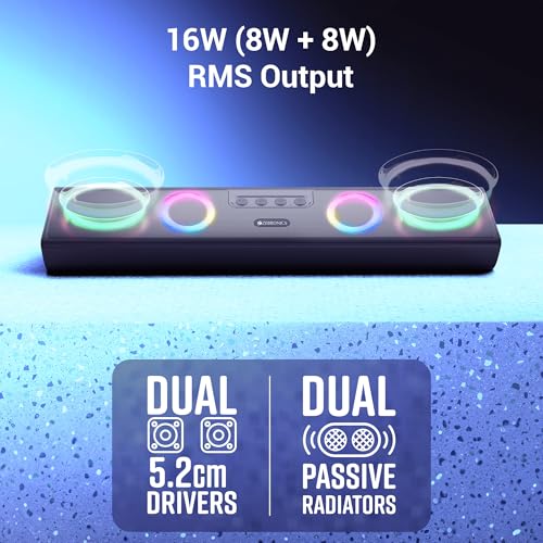 ZEBRONICS Astra 35, Portable Bluetooth Speaker, 16 Watts, Upto 8h Backup, Dual Drivers + Dual Passive Radiators, Call Function, Bluetooth v5.3 | USB | mSD| AUX, TWS, RGB LED view 2