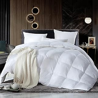 Luxurious King / California King Size Goose Down Feather Fiber Comforter Duvet Insert, 100% Egyptian Cotton Cover, 70 oz. Fill Weight, All-Season White Solid Comforter