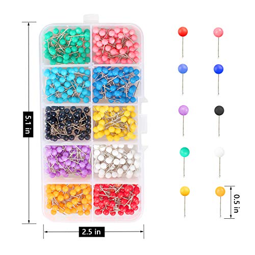 Push Pins, Map Pins, 600 PCS 1/8 Inch, Plastic Ball Head Pins, in reconfigurable Container for Bulletin Board, Fabric Marking, 10 Assorted Colors 1pack - Thumbnail 2