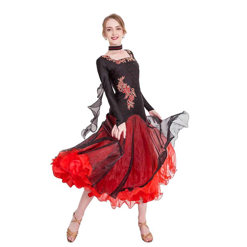 Ballroom Dance Dresses for Women Modern Waltz Tango Dress Long Sleeve Competition Performance Dance Dress