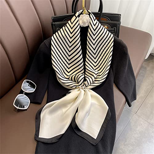Multi-use Scarfs Light Luxury 90cm Silk Scarf Simple Striped Large Square Scarf for Women2