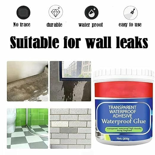 Image of SR Crack Seal Glue 300gm with Brush Transparent Waterproof Resin Epoxy for Roof Leakage Crack Seal Agent Roof Water Leakage Solution Water Proof Glue for Waterproofing (300 GM / 1 Pack)