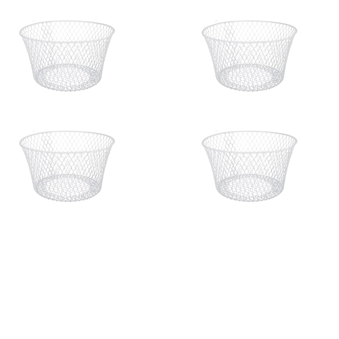 Generic SOL MAR White Coated Round Wire Basket 4 Pack - Versatile Metal Wire Baskets Centerpieces Floral Arrangements Everyday Decor Office School Classroom Garden Summer Bonus Item Jested