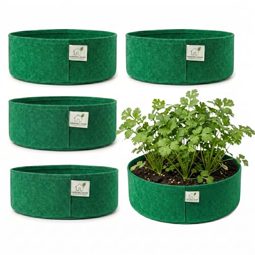 Image of 400 GSM Geo Fabric Round Grow Bags 15x6 Inch, Green Planting Bags for Terrace and Kitchen Gardening Pack of 5