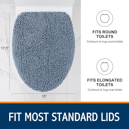 Image of Smiry Soft Chenille Bathroom Toilet Lid Cover, Machine Washable Covers, 17.5x15, Fits Most Round, Elongated and Oblong Lids, Accessories Decor, Grayish Blue
