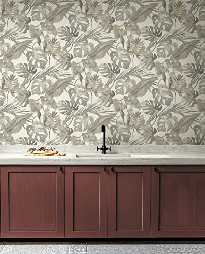 Image of Tommy Bahama - Peel and Stick Wallpaper, Tropical Wallpaper for Bedroom, Powder Room, Kitchen, Vinyl, 30.75 Sq Ft Coverage (Falling Fronds Collection, Dusk)