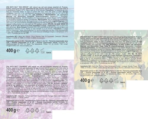Badesalz Set mit 3x400g Badesalzen - Lavendel - Meeresbrise - Ylang-Ylang - Meersalz mit Natürlichem Ätherischen Öl - Besten für Guten Schlaf - Stressabbau - Körperpflege - Entspannung - Spa