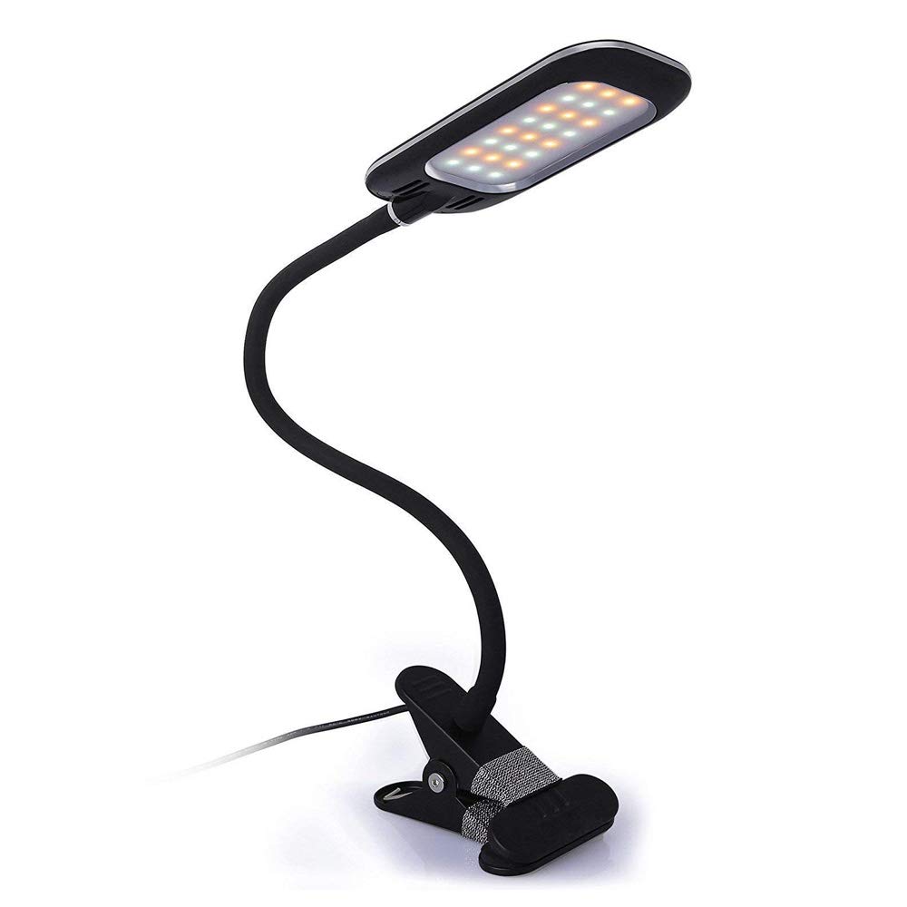 24 LEDs Desk Lamp Dimmable Eye-Care Reading Light, Adjustable 3 Color Modes,10 Dimming Levels, Flexible Clip-on Light for Reading, Studying, Working, Bedroom, Office ,White, 5W with AC Adapter