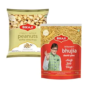Bikaji Salted Peanuts & Bhujia Combo – 400g | Ready to Eat Indian Namkeen | Crunchy Tea-Time Snack, Bar Snack & Party Mix | Authentic Munchies for Sharing, Gifting & Everyday Snacking