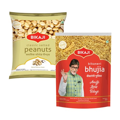 Bikaji Salted Peanuts & Bhujia Combo – 400g | Ready to Eat Indian Namkeen | Crunchy Tea-Time Snack, Bar Snack & Party Mix | Authentic Munchies for Sharing, Gifting & Everyday Snacking