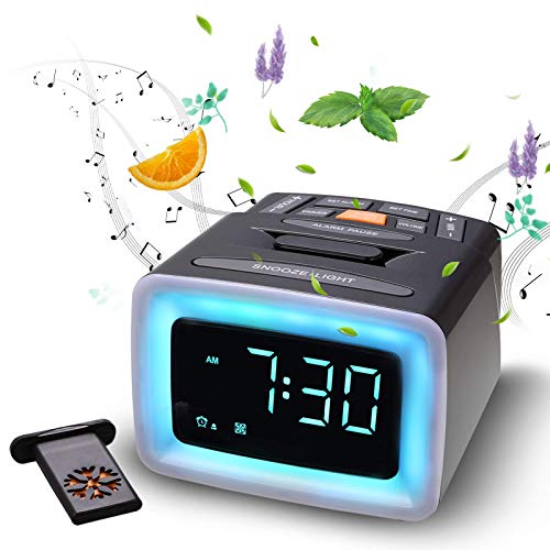 OnLyee Essential Oil Diffusing Scent Alarm Clock with LED Night Light, 4 Scents
