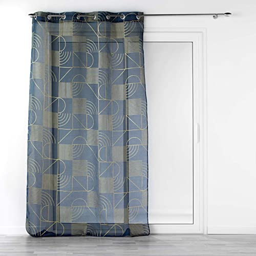 Douceur d'Intérieur, Voilage à Oeillets (140 x 280 cm) Lineor Marine/Or, Voile Sablé Imprimé Métallisé
