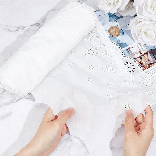 GORGECRAFT 3 Yards Eyelet Lace Trim 23cm Wide Lace Roll White Cotton Embroidery Trimmings Fabric for Scalloped Edge Decorations Dress Tablecloth Wedding Festival Event Decorations - Image 3