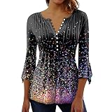 Going Out Tops for Women Floral Printed Casual Shirts V-Neck Button Tunic 3/4 Sleeve Retro Style Fas