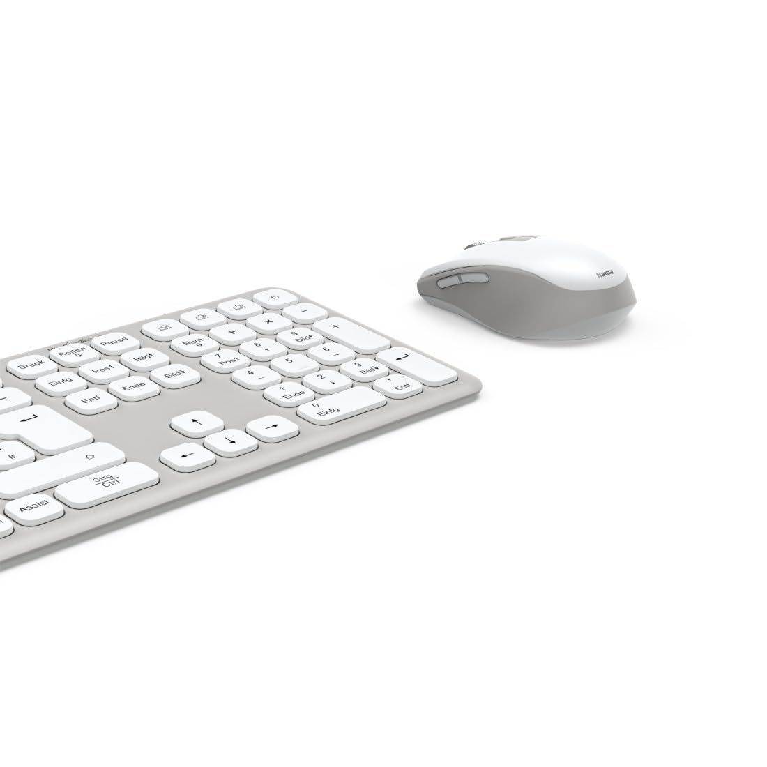 Hama Zestaw myszki do klawiatury, bezprzewodowa, 2,4 GHz przez odbiornik USB + 2 x Bluetooth do komputera, laptopa, tabletu, zasięg 10 m, niemiecki układ QWERTZ, brak odgłosów kliknięcia, zasilanie