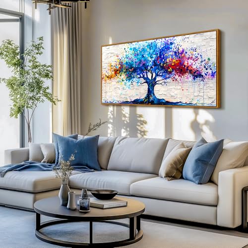 SERIMINO Tree of Life Large Framed Wall Art Prints, Colorful Tree Abstract Graffiti Canvas Painting, Nature Plant Fantasy Artwork for Walls, Modern Wall Decor Living Room Bedroom Home Office 30"X60"