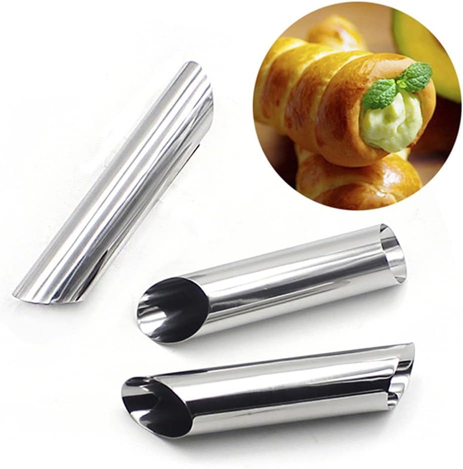 5pcs DIY Horn Croissants Cake Baking s Screw Tubes for Cake and Bread Pastry Baking Party Kitchen Tool (Color : Silver, Size : A) (Silver B)