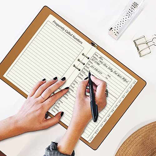 Suituts Refillable Address Book With Alphabetical Tabs, 600 Entry Spaces Large Print Contact Address/Phone Books, Pu Leather Hardcover A5 6 Ring Address Book Binder For Senior Home Office #TOP7