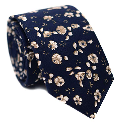 JESLANG Men's Cotton Printed Floral Tie 2.56" Skinny Narrow Necktie Various Designs (11)
