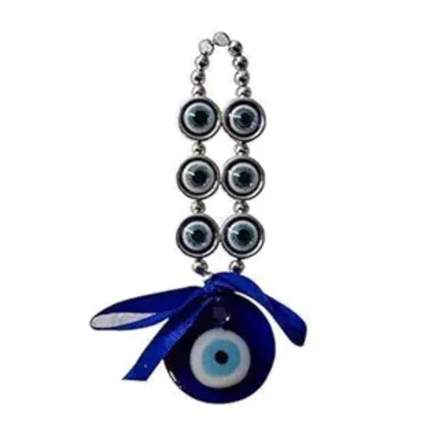 GJ Evil Eyes Hanging for Home, Office & Car | Nazar Battu Car Hanging Ornament for Car Dashboard & Rear View Mirror | Good Luck & Positive Energy Decor Gift - Blue (7 cm x 10 cm x 7 cm); Glass