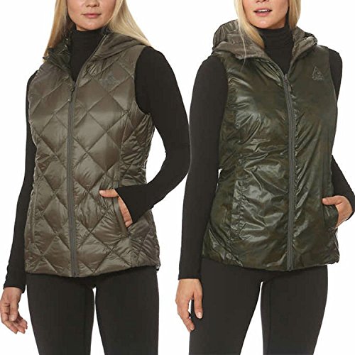 Gerry Womens Reversible Packable Down Filled Hooded Vest, Brown/Camo, Medium