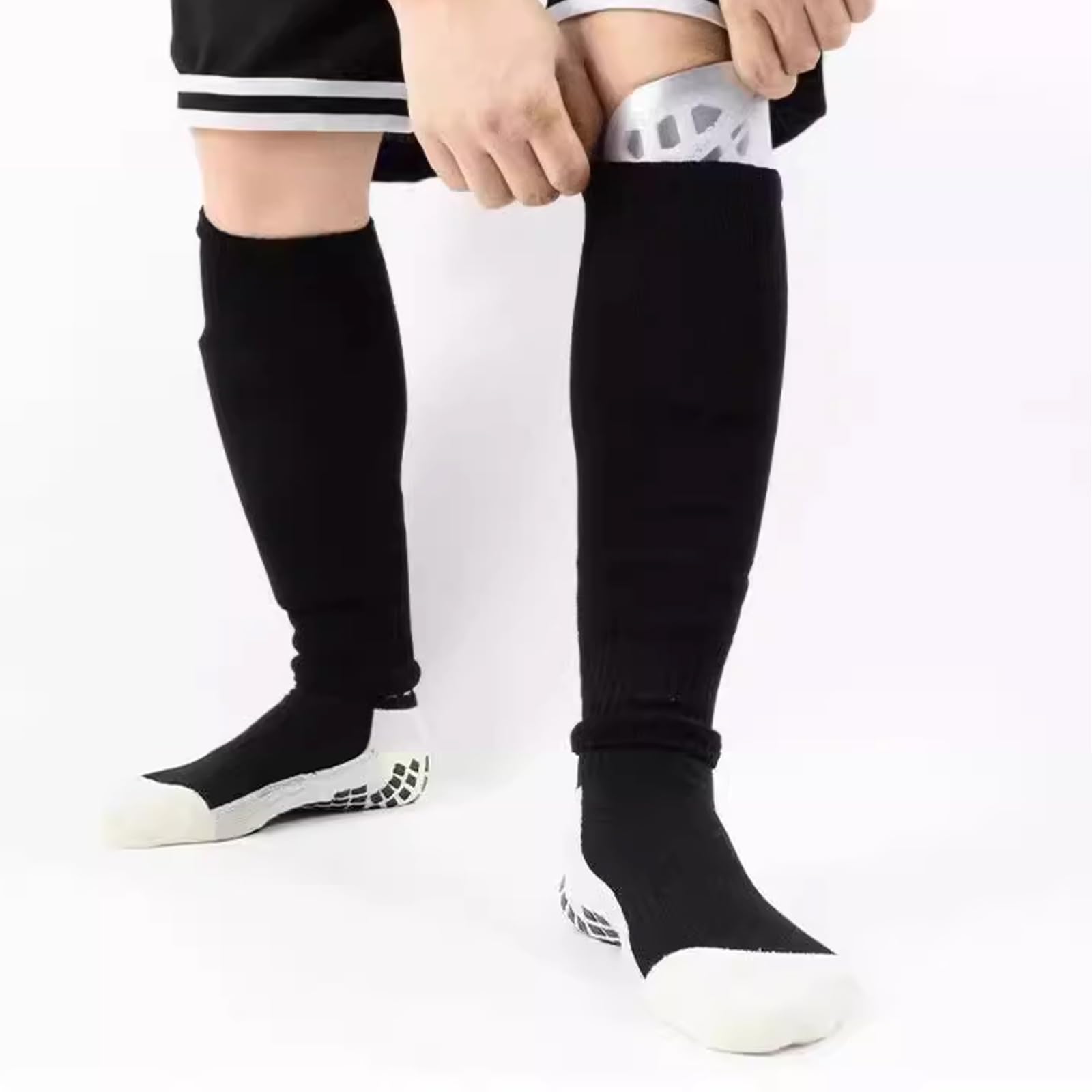 2 Paar rutschfeste Fußballsocken mit Schienbeinschoner, Athletic Sportsocken für Damen und Herren