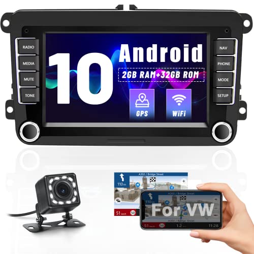 Autoradio Android pour VW Golf 5 6 Polo Tiguan Touran [2G+32G] 7''Écran Tactile HD Android Autoradio Bluetooth Main Libres avec GPS Caméra Arrière avec BT WiFi SWC RDS FM Lien Miroir Canbus