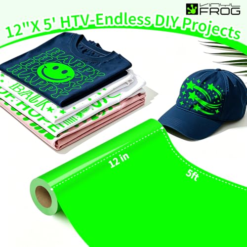 Image of Heat Transfer Vinyl Roll PU Neon Green HTV 10 inch x5FT for T-Shirts | Neon Green Iron on Vinyl for T-Shirts, Stretchy & Machine Washable Heat Press Vinyl for DIY Craft Designs