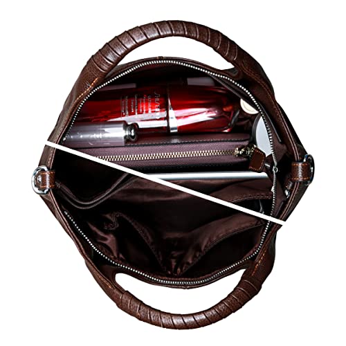 Image of Iswee Genuine Leather Top Handle Bag for Women Purses and Handbags Large | Crossbody Tote,Holds 13 inch laptop,3 Pocket Compartments,Adjustable Leather Long Strap,Every Bag