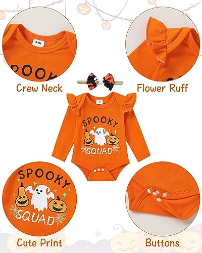 Image of DISAUR Baby Girls Clothes Newborn Infant Baby Girls Outfit Long Sleeve Ruffle Romper Floral Pants Headband Sets 0-18 Months
