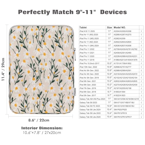 Image of MoKo 9-11 Inch Tablet Sleeve Bag Carrying Case Fits New 11inch iPad Air M4, iPad A16 2025, iPad Pro 11 M4, Air 5 /4 /3, iPad 10 /9 /8th Gen, Tab S8 /S9 11 inch, Tablet Carrying Case, White Daisy