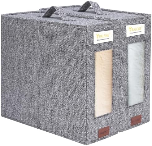BALEINE 2 Pack Bed Sheet Organizers and Storage with Window, Foldable Bed Sheet Organizer for King Queen Size, Linen Closet Organizer, Sheet Storage Organizer for Blankets, Towels, Covers (Black)
