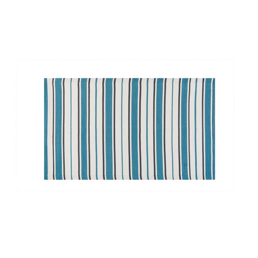 LOLAhome Alfombra jardín Rayas Milos sostenible de Polipropileno Trenzado Azul de 90x150 cm
