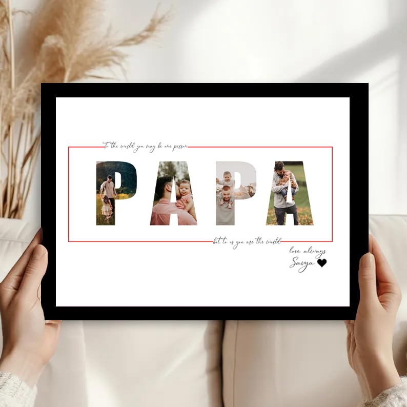 Image of Customized Fathers Day Gift for Dad 4 Photo Collage Frame with PAPA Text, Personalized Picture Gift for Father, Birthday Present, Wall Decoration for Parents (8.9x12.8 Inch)