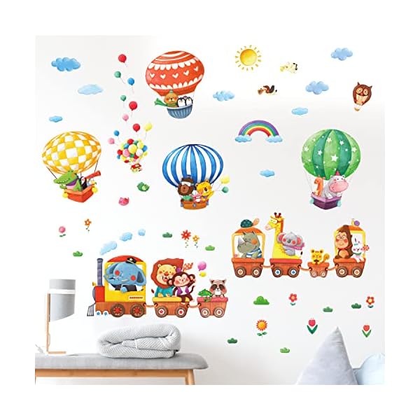 DECOWALL DS-8006P8024 Train Animaux et Montgolfières (Petit) Autocollants Muraux Mural Stickers Chambre Enfants Garderie…