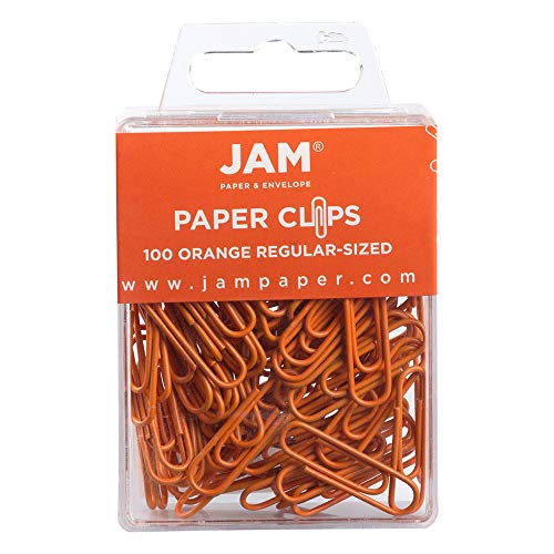 JAM PAPER Colorful Standard Paper Clips - Regular 1 Inch - Orange Paperclips - 100/Pack