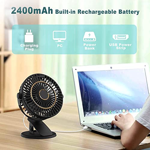 Jumgreen 5 Speeds Clip On Fan Rechargeable - Mini Usb Portable Desk Fan With Clip, Led Display Powerful Silent Table Fan, 720°Flexible Rotation For Bed, Home, Stroller, Sport, Camping Etc. #TOP3