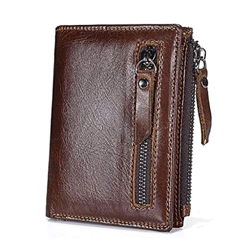 Multi-purpose Wallet, Men's Layer Leather Retro Wallet Zipper Purse Calfskin Vertical Section