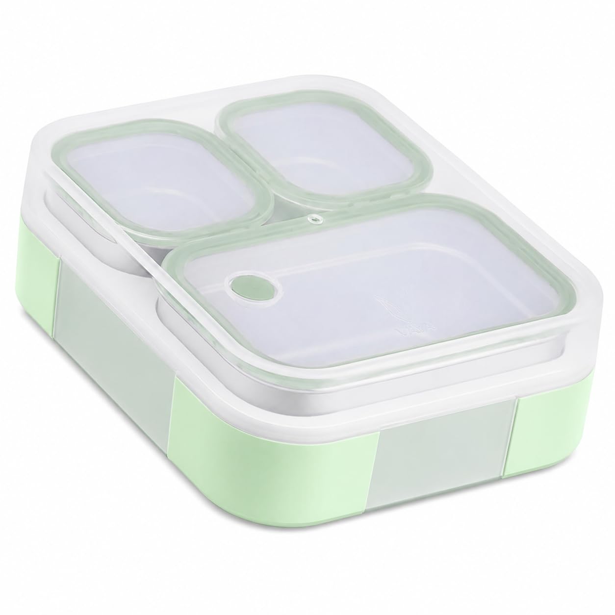 VAYA Tydbyt Stainless Steel Lunch Box for School Boys & Girls, 650 ml, 3 Containers, Bento Box for Adults, Slim Compact & Travel Friendly, Safe & BPA-Free Materials, Winter Mint