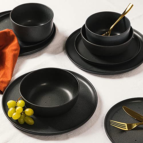 Image of Gibson Elite James Street Stoneware Matte Reactive Double Bowl Dinnerware Set - Truffle Grey, Service for 4 (16pcs)