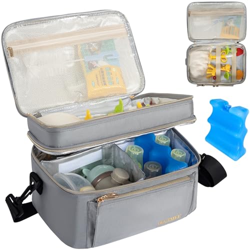 Image of OUUTMEE Wearable Breast Pump Bag, Double Layer Breastmilk Cooler Bags Portable Breastfeeding Pumps Carrying Case for Nursing & Working Moms (Ice Pack Included)
