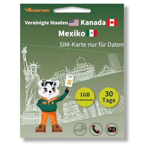 Nordamerika-Daten-SIM-Karte für Reisen – USA, Kanada und Mexiko, 1 GB 4/5G, tägliches LTE-Hochgeschwindigkeitsdatenvolumen für 30 Tage