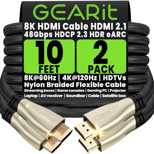 GearIT Câble HDMI 2.1 8K 10ft 2 pièces