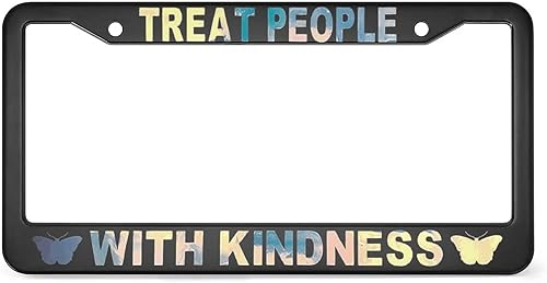 Miniatura 1 de Tpwk - Marco de matrícula de aluminio para automóvil, trate a las personas con amabilidad (holográfico azul/mariposas), marco de matrícula con 2